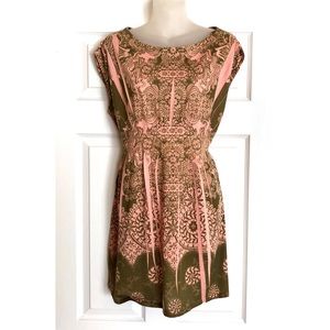 peach and green dress